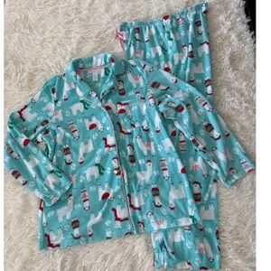 Pillow Talk Women's Llama Pajama Set - Holiday Fleece Sleepwear - Size‎ L